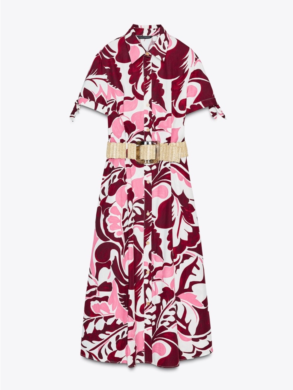 ZARA PRINTED POPLIN MIDI DRESS WITH BELT - Picture 2 of 10